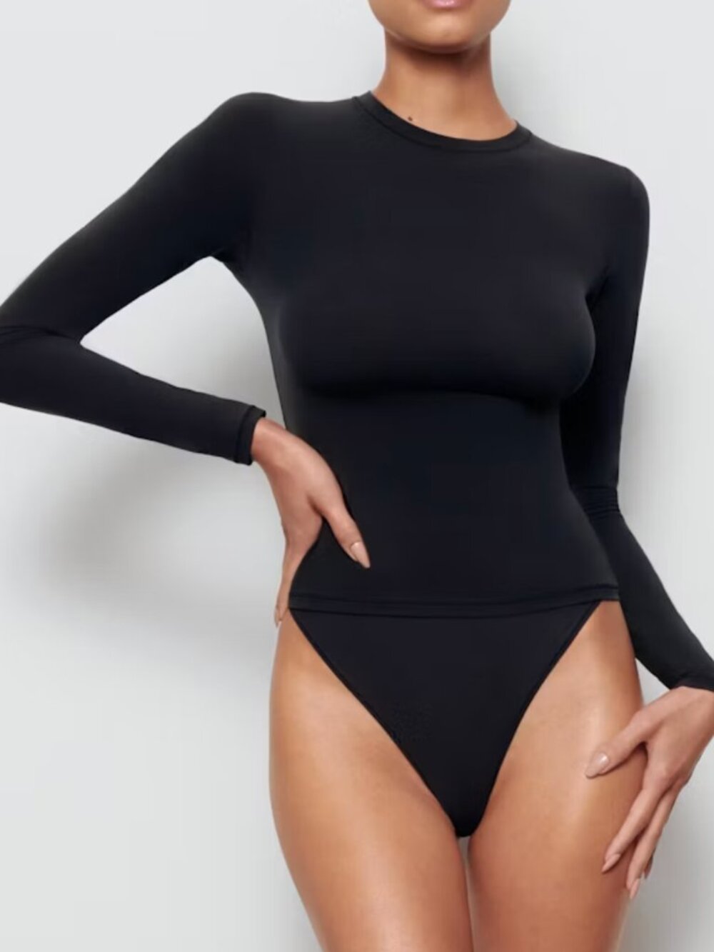 Skims Fits Everybody Long Sleeve Black T-Shirt